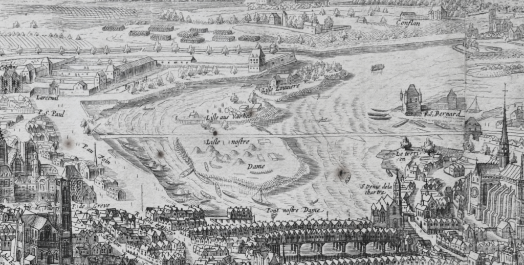 Les futurs pont Marie et pont de la Tournelle dessinés sur le plan de 1617